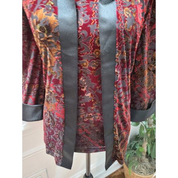 R&M Richards Women Burgundy Floral Polyester Collared Long Sleeve Shirt Size 18 - Picture 4 of 11